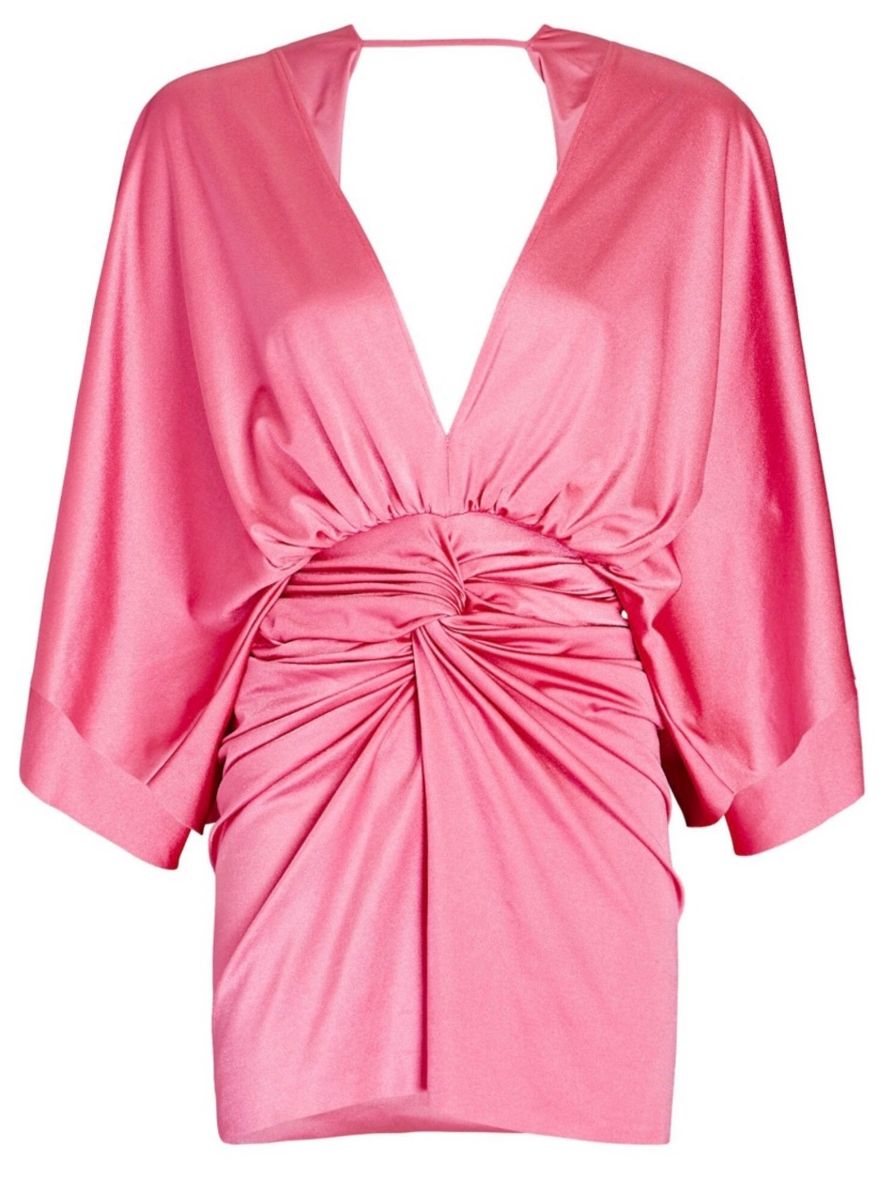 Baobab Collection Pink Satin Ruched V-Neck Mini Dress